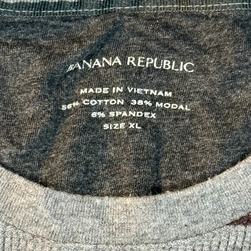 Banana Republic Mens XL Grey Striped Waffle Knit Thermal Long Sleeve Shirt